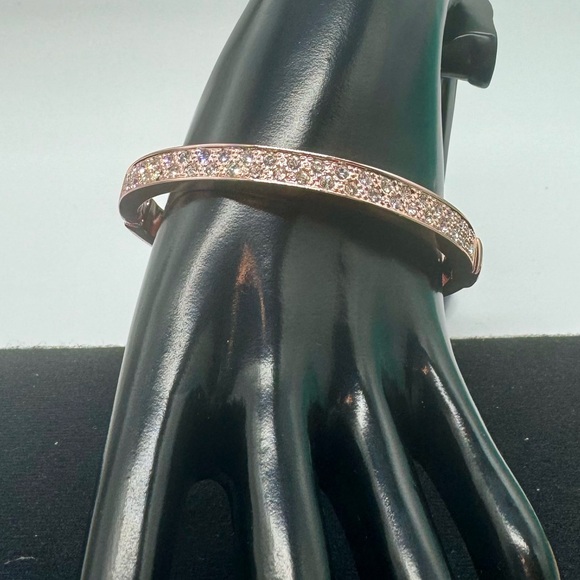 Rose Gold Tone Pave Crystal Hinged Bangle Bracelet Made with Swarovski Crystals - Picture 4 of 11